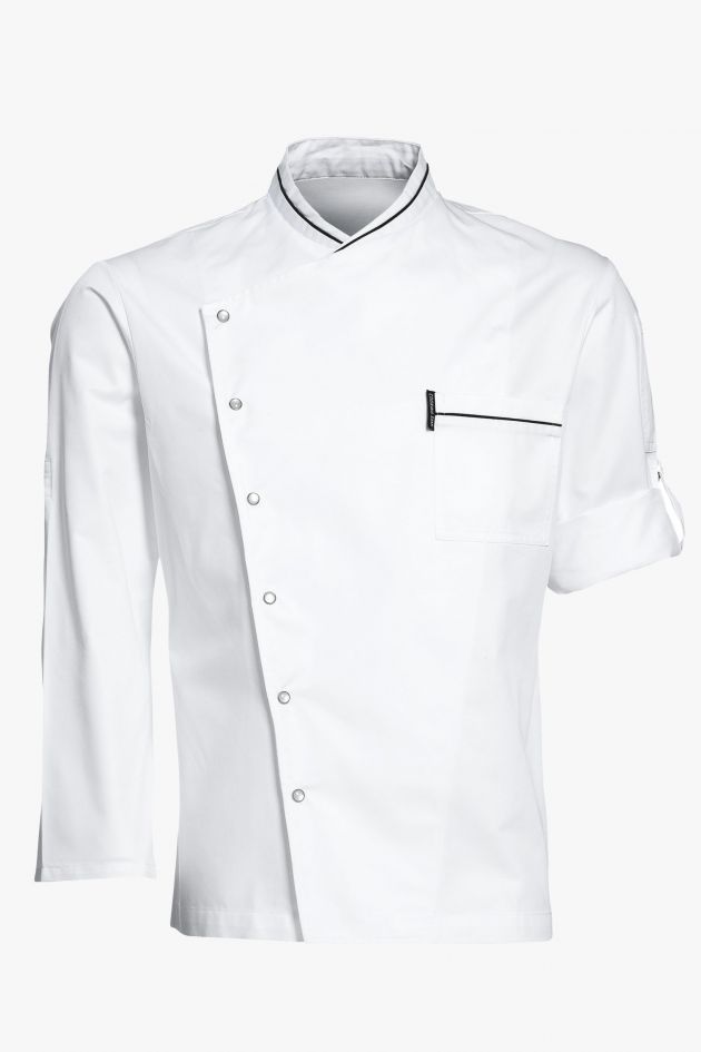 Sizes 34-54 US Bragard Mens Long Sleeve Chicago Chef Jacket with Honeycomb Weave and Piping 