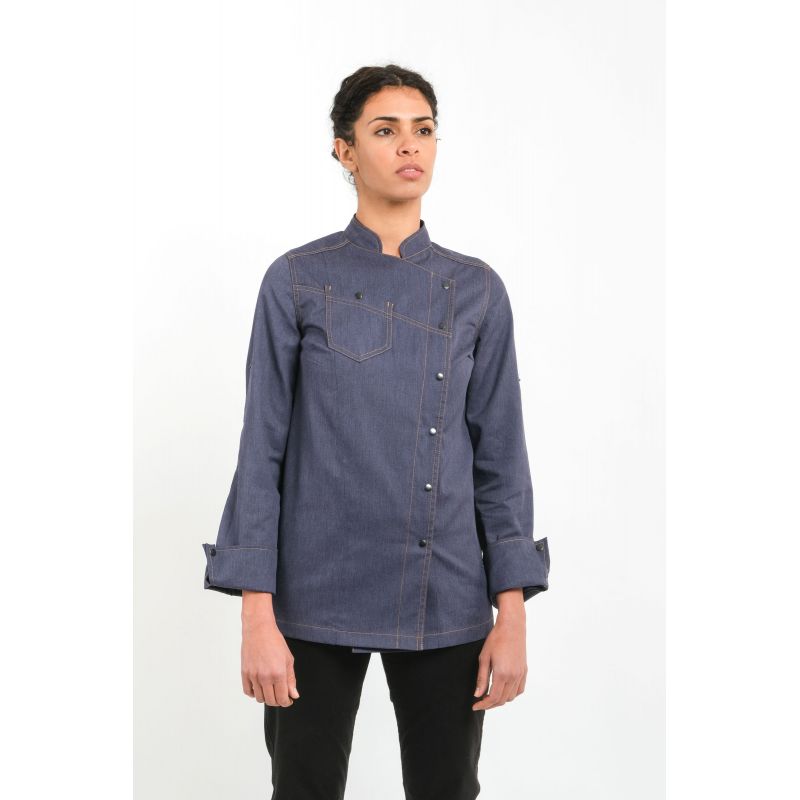 Denim chef jacket for women BELLA jeans jacket blue grey