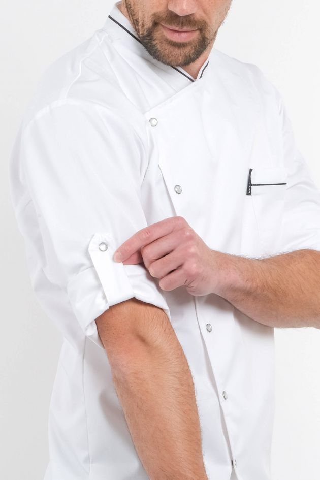Bragard Men's Long Sleeve Chicago Chef Jacket W/ Honeycomb Weave & Piping Black 