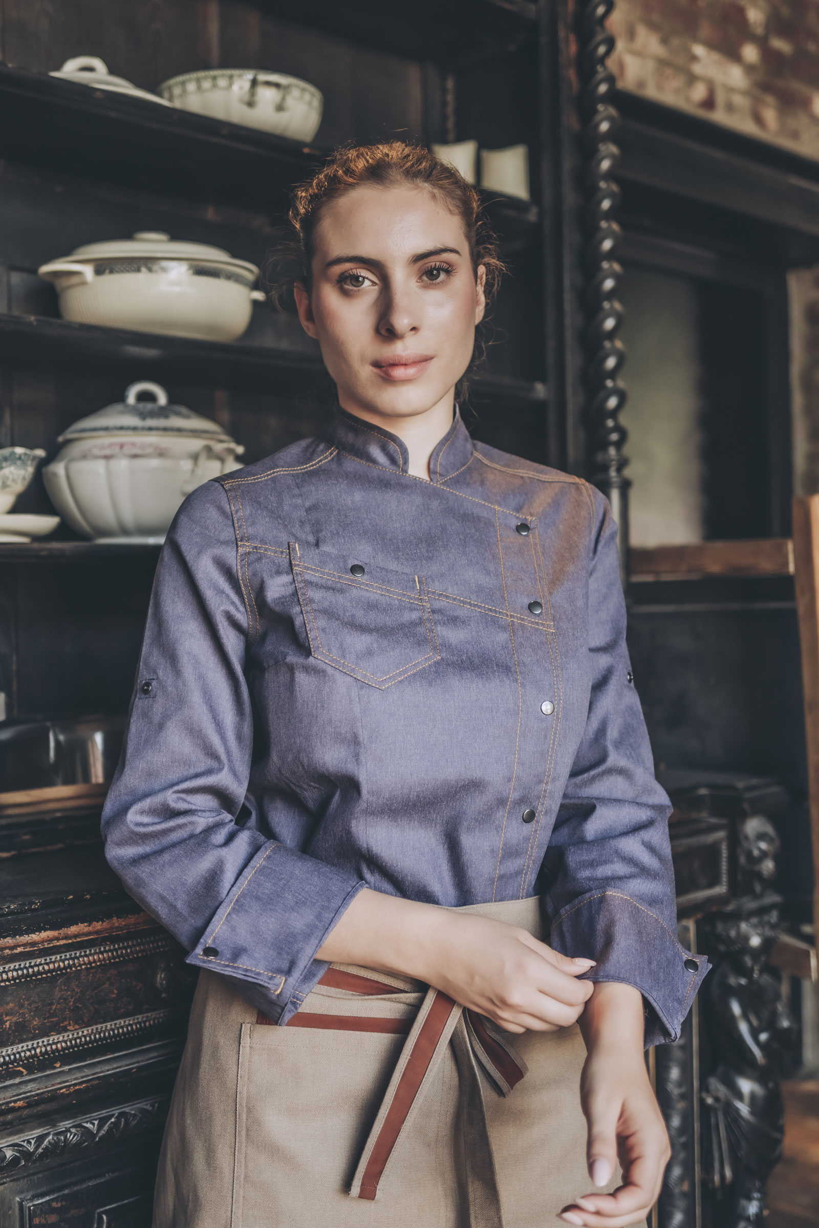 Denim chef jacket for women | BELLA jeans jacket blue | grey